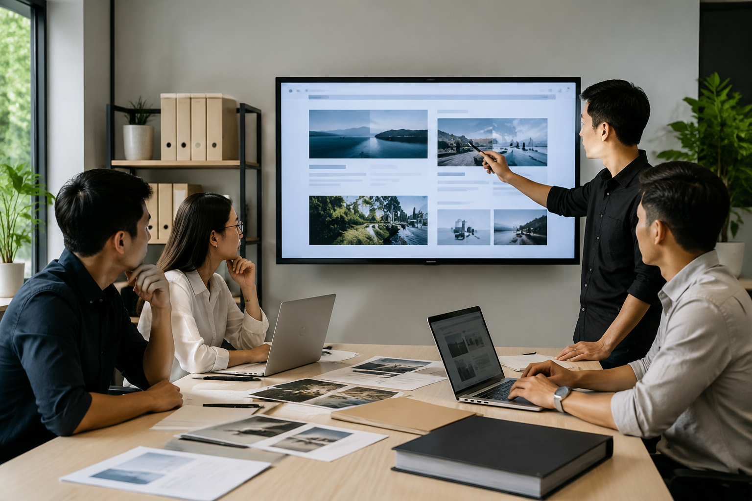 Nhóm nhân sự Việt Nam kiểm tra nội dung và cấu trúc website trên màn hình máy tính trong văn phòng