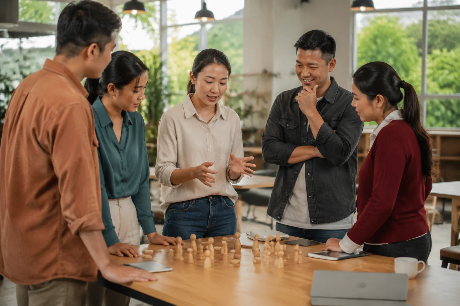 Nhóm nhân sự doanh nghiệp Việt Nam trao đổi cách phân loại yêu cầu khách hàng trong buổi làm việc nội bộ, thể hiện việc chuẩn bị quy trình tư vấn cho website