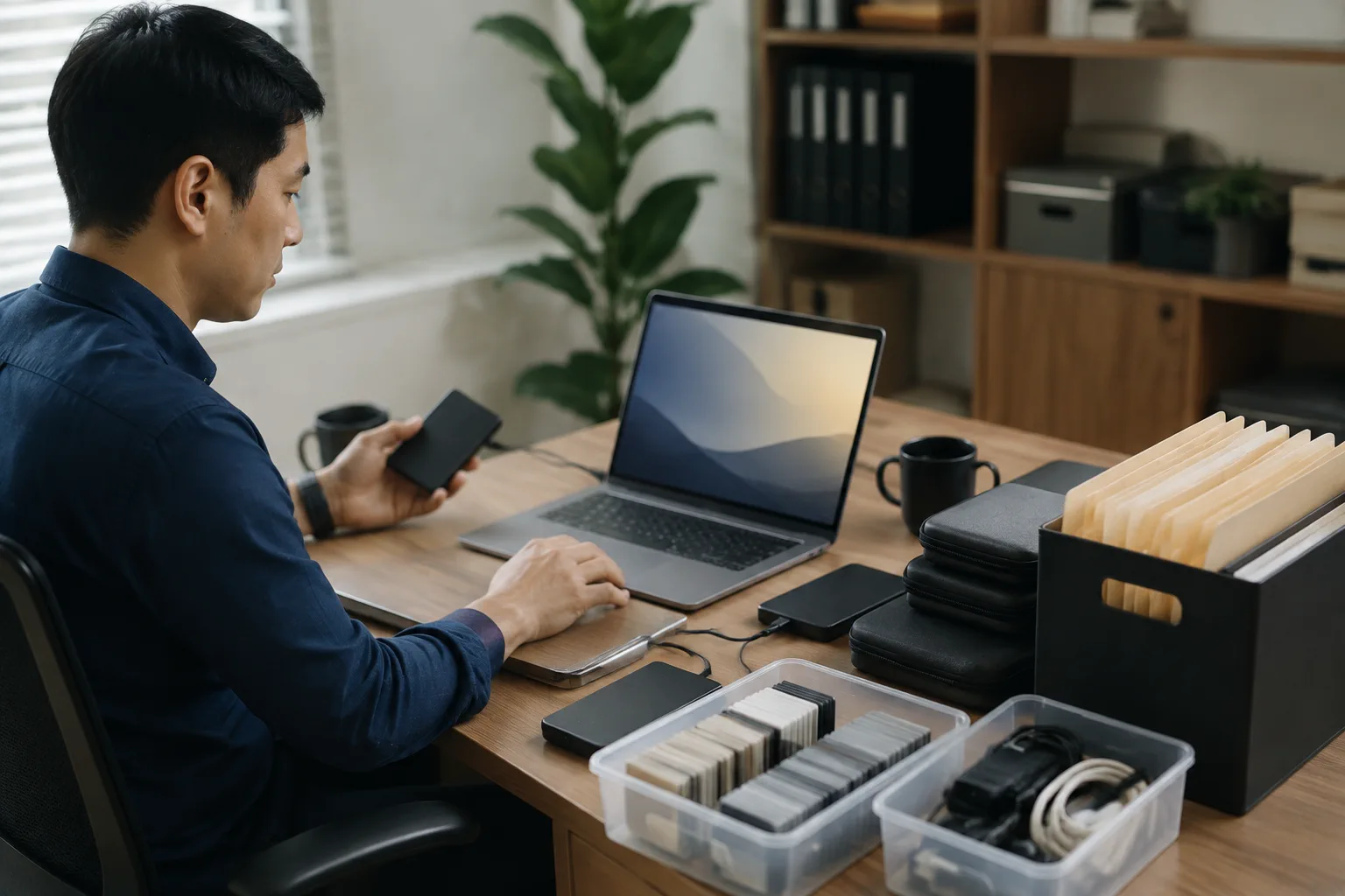 Chuyên viên doanh nghiệp Việt Nam sắp xếp và quản lý tài sản số của website trong không gian làm việc chuyên nghiệp