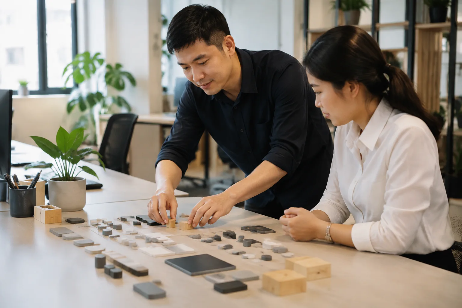 Nhân viên doanh nghiệp Việt Nam kiểm tra cấu trúc vận hành website trên không gian làm việc với sự tập trung vào quy trình quản lý nội dung