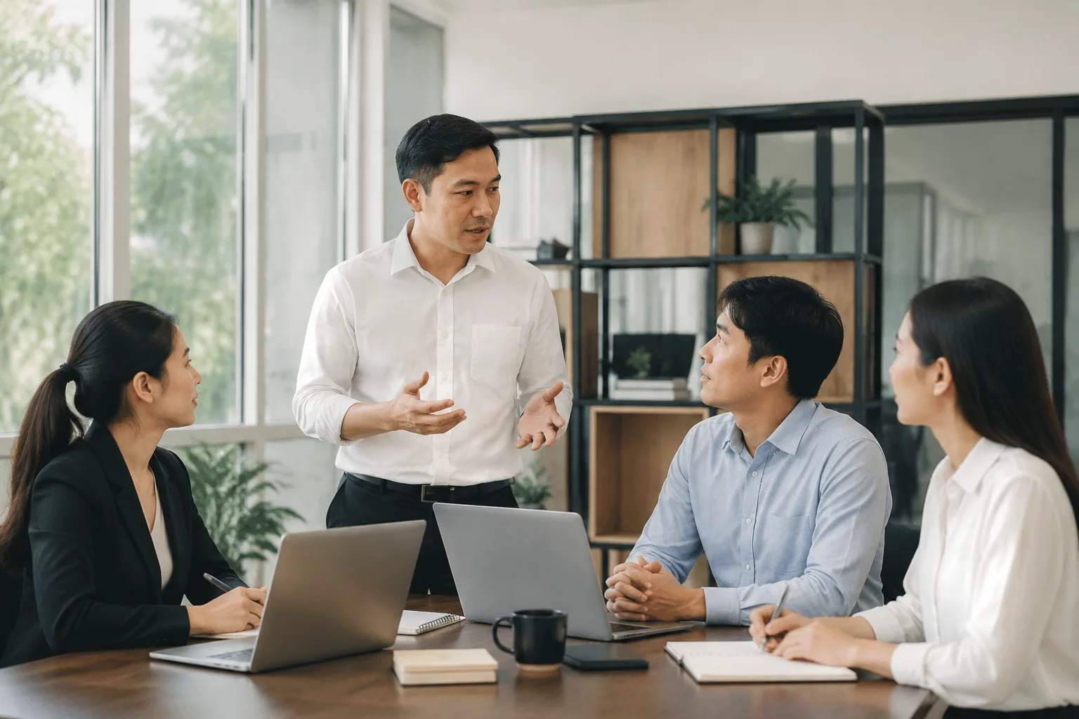 Doanh nghiệp mới đang trao đổi quy trình tiếp nhận khách hàng và vận hành website sau khi triển khai