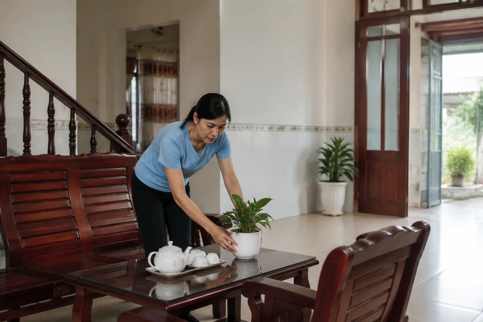 Chủ nhà tại Gia Nghĩa tự chuẩn bị thông tin giới thiệu bất động sản trong không gian nhà ở, thể hiện các công việc cần chủ động thực hiện khi tự bán tài sản.